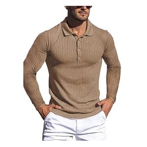 2022 nueva camiseta Polo de Golf de Color sólido para hombre otoño Slim Fit botón solapa manga larga ajuste Casual Polos camisetas polo8-2