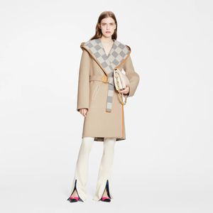 2022 Nouveau printemps et automne damier laine femmes mélanges de laine double usure taille minceur manteau à capuche imprimé trench tendance