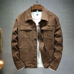 2022 nueva primavera otoño chaqueta vaquera marrón para hombre moda Casual algodón elasticidad Slim Fit Jeans abrigo masculino ropa de marca Y220803