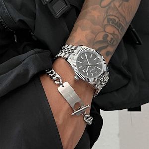 Bracelet à chaîne cubaine carrée pour hommes, nouvelle marque carrée, hip hop, Instagram, boucle, petite personnalité, accessoires métalliques, bijoux, 2022