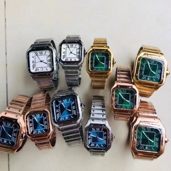 2022 nouvelles montres carrées 35mm et 40mm Genève véritable montres à quartz en acier inoxydable boîtier et bracelet mode hommes montre-bracelet ca01-7