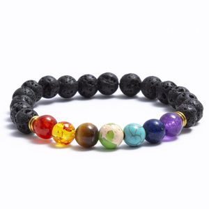 2022 nouveaux brins cristal naturel Quartz Point de guérison Chakra perle pierre précieuse Colorf sept Pp Bracelets Bracelet perlé volcanique