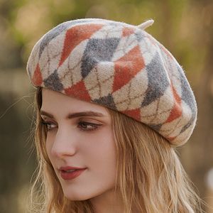 2022 NIEUWE STYLE COMPLIDEND KLAND WOL BERET Modieuze casual herfst en winterwarmte Dikke plaid artist hoed