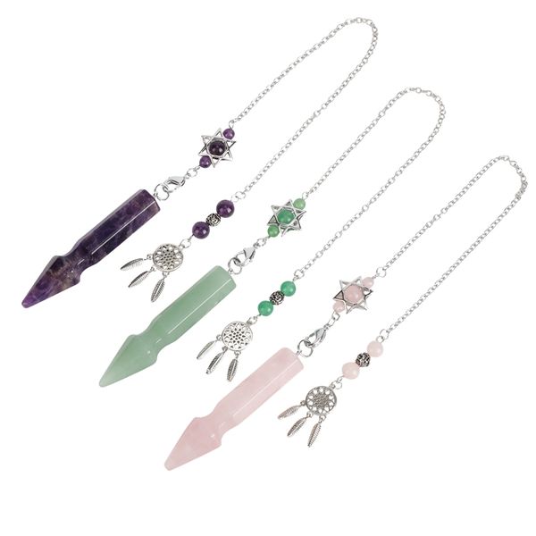 2022 NUEVO Estilo Cosculante de piedra natural Pendulum Flecha Flecha Sueño Hexagram Pendule Reiki Healing Crystal Rose Quartz Obsidian Amethyst Jewelry al por mayor