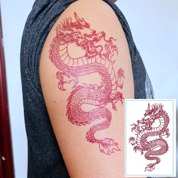 2022 nuevo estilo dragón chino rojo tatuaje temporal pegatinas para hombres mujeres brazo cuerpo arte falso tatuajes impermeables Cool Party calcomanías