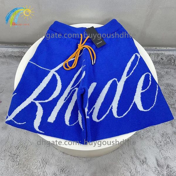 2022 nouveau Style été bleu RHUDE tricoté Shorts haute rue surdimensionné grandes lettres Jacquard RHUDE culottes à l'intérieur des étiquettes