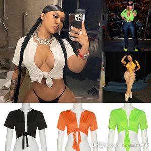 2022 nouveau Style femmes Designer T-shirt à manches courtes nombril exposé coupe ajustée mode Sexy demi col ouvert Cardigan hauts