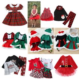 2022 Nouveaux Styles Enfants Vêtements De Noël À Manches Longues Robe De Noël Velours Coton Bébé X-Mas Outfit Princesse Fille Robes Fête 2023 Nouvel An Costume