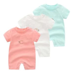2022 Nieuwe zomer baby rompertjes ontwerper baby meisjes jongens korte mouw romper hoge kwaliteit katoen schattige baby jumpsuit 3 kleuren
