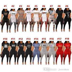 2022 Nieuwe zomer herfst vrouwen tweedelig broek pakken sexy brief bedrukte gesplitste split short mouw t shirt top en leggings matching set