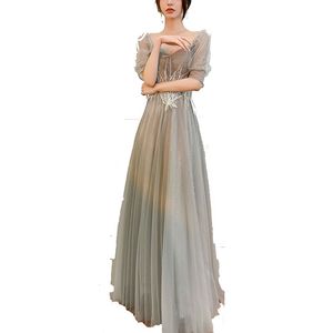 2022 nuevo vestido de dama de honor gris de verano vestido bordado para mujeres
