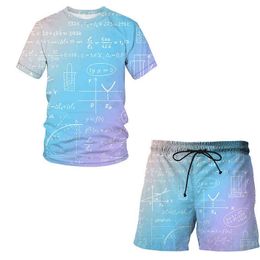 2022 Nieuwe Zomer Math Formula 3D Printing Casual Sportswear Heren T-shirt met korte mouwen + Sportshorts 2-delige set G220224