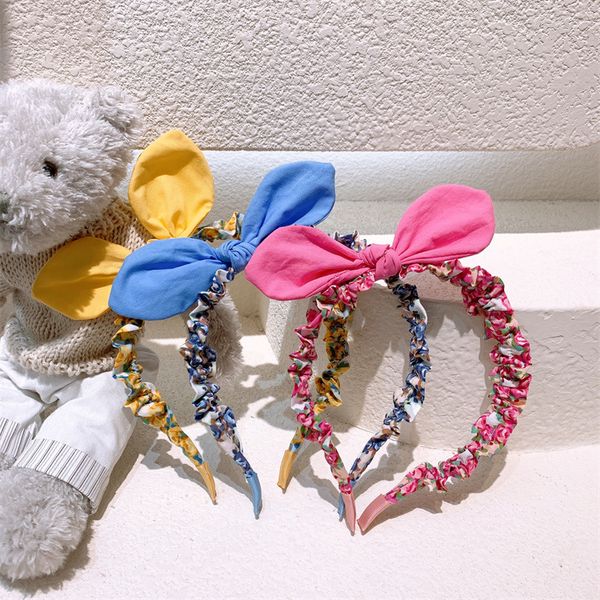 2022 New Sweet Girl Princess Rabbit Ear Band Cair Accessoires Coréens Children's Fashion Floral Floral Tissu plissé Bandon