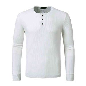 2022 Nieuw t -shirt Men Henley Shirt Heren Casual Slim Fit lange mouw T -shirt Wafle Solid Fashion Tops Tees Brand Men Clothing T220808