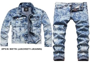 2022 NIEUWE Tracksuits Fashion Slim Men039S Sets Stretch Jacket and Jeans Spring Herfst Letter Print Denim Coat Midwaist Pants 9798301