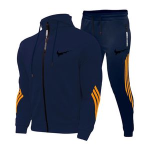 2022 nouveaux survêtements hiver hommes vêtements mode impression sweats à capuche 2 pièces ensemble fermeture éclair sweats décontracté Sport pantalons de survêtement mâle