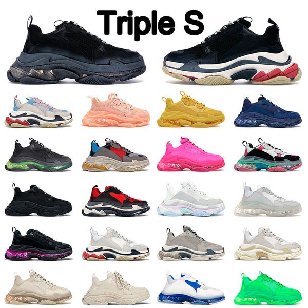 2022 New Triple S Designer Chaussures de course Hommes Femmes Clear Sole Noir Vert Cristal Arc-en-ciel Jaune Bleu Rose Beige Baskets de sport Taille 36-45