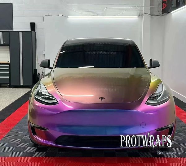 2022 New Unicorn Tunnel Ultra Gloss Chameleon Shift Vinyl Wrap con burbujas de aire sin PET Liner HD Finish Car Wrapping film cubre tamaño 1.52x18m 5x59ft roll