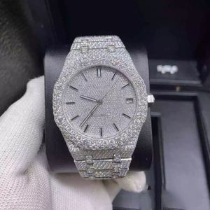 2022 Nieuwe versie Moissanite Stones Horloges Silver Pass Test Mens Diamond T op Kwaliteit Mechanische Eta Movement Luxe Volledig Iced Out 2-Tone glanzend horloge