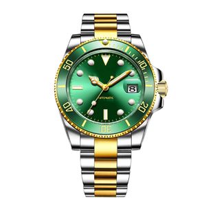 Mechanisch automatisch horloge van heren vol stalen groene wijzerplaat keramische ring saffier kristallen lichtpolspola