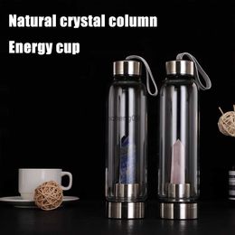 2022 nouvelle bouteille d'eau tasse à boire Quartz naturel pierre précieuse verre direct Natura cristal poli obélisque baguette de guérison avec corde L230620