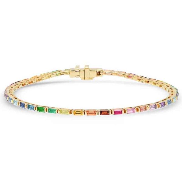 2022 Nouveaux bracelets de tennis Baguette de pierres précieuses arc-en-ciel Wholal 925 Sterling Sier