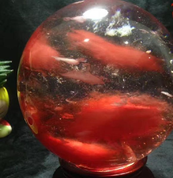 Esfera de cristal de cuarzo rojo, rara, venta al por mayor, tamaño 80MM + soporte, novedad de 2022