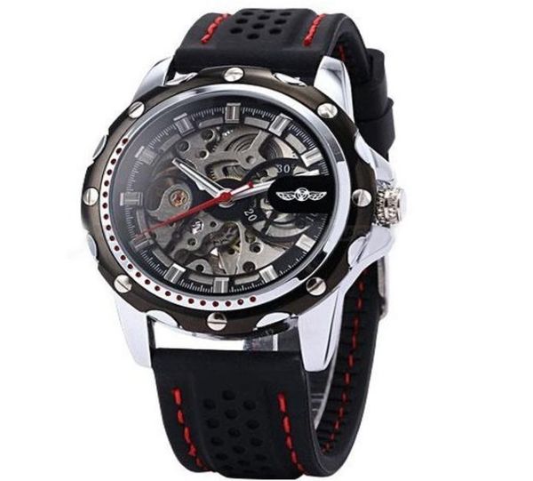 2022 NOUVEAU gagnant Black Rubber Band Automatic mécanique squelette Watch For Men Fashion Gear Wrist Watch Reloj Army Hombre Horloge8817670