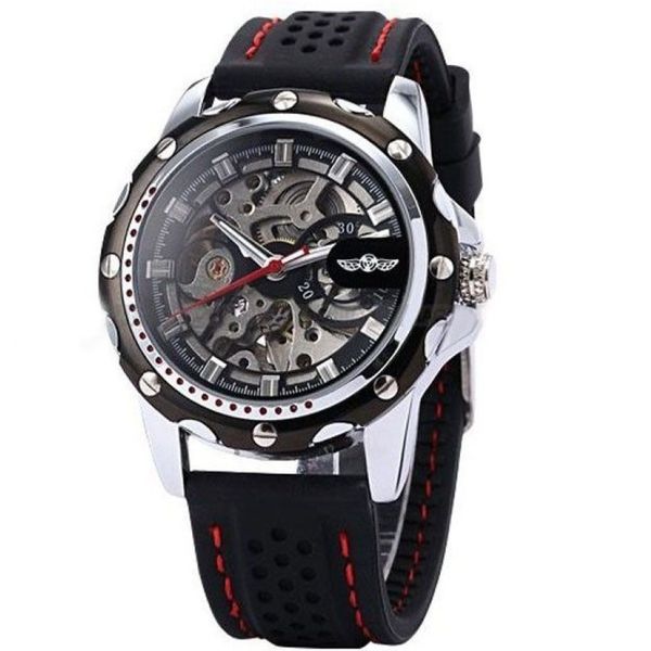 2022 NOUVEAU gagnant Black Rubber Band Automatic mécanique squelette Watch For Men Fashion Gear Wrist Watch Reloj Army Hombre Horloge248m