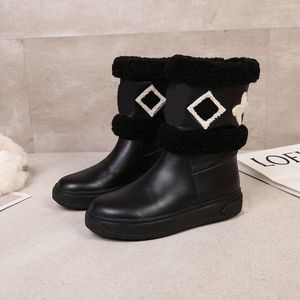 2023 Nieuwe Vrouwen Designe Laarzen Winter Snowboots Suède Echt Bont Slides Leer Waterdicht Winter Warm Knie Hoge Laarzen merk Mode Luxe