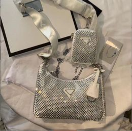 2022 Nieuwe vrouwelijke ontwerpers 2 stks/set oksel diamanten tas crossbody luxurys lederen schoudertassen diamantbakken handtassen onderarm portemonnees