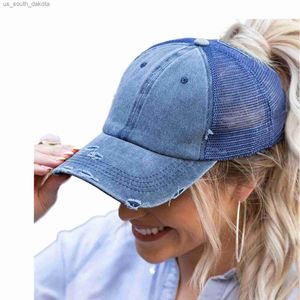 2022 Nieuwe Vrouwen Paardenstaart Hoge Messy Bun Hoed Verontruste Baseball Caps Unconstructed Gewassen Vader Hoeden Meisjes Trucker Ponycaps L230523