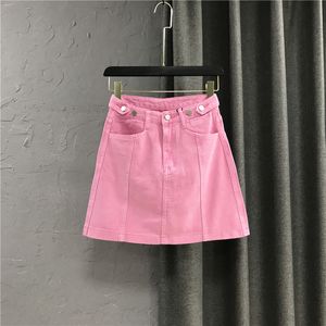 Nieuwe dames hoge taille Koreaanse mode schattige zoete roze kleur denim jeans korte a-lijn rok SMLXL