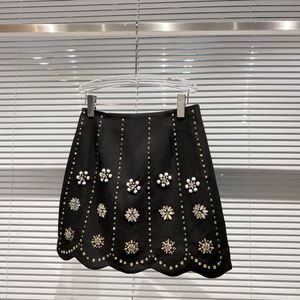 Nieuwe hoge taille strass kralen bloemen patroon a-lijn korte rok voor dames plus maat SML