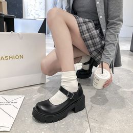 2022 nieuwe damesschoenen dikke hak dikke zool jk uniform enkele platform schoenen Britse stijl zwart lederen schoen