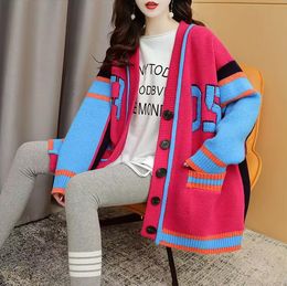 Primavera suéteres para mujer Diseñador Clásico Color a juego Mujer Moda Simple Casual Cardigans Kit de lana Mujer Pluz Tamaño Ccity Abrigo Bolsillos Imprimir Ropa perezosa