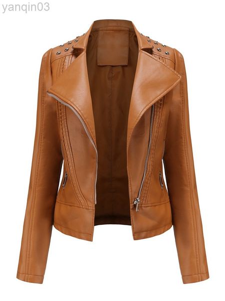 2022 nouvelles femmes printemps automne veste en cuir col rabattu à manches longues mince mince petit manteau Biker costume L220801