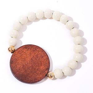 2022 Nouveaux brins de cordes de bois perlé Europe et Amérique bracelet de mode manuel plaque en bois d'amour bracelets de luxe chaîne élastique