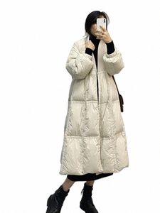 2022 Nouveau X-LG Veste d'hiver Femmes 90% duvet de canard blanc Manteau à col en V à simple boutonnage chaud vêtements coupe large Fi Streetwear J8l6 #