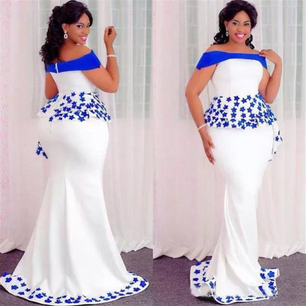 2022 Año Nuevo Aso Ebi estilos sirena vestidos formales de noche con Peplum 2022 fuera del hombro encaje Floral africano nigeriano Occa348v