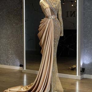 2022 Nieuwjaars Gold luxueuze zeemeermin avondjurken Kristallen Prom jurken High Neck Formal Party Tweede ontvangstjurken