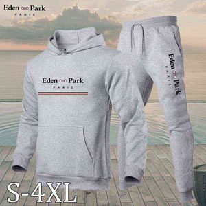 2022 Nieuwste herenmode sport pak met capuchon hoodie + jogging casual lange broek Parijs print ontwerp mannen pak (4 kleuren) S-4XL G1222