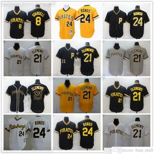 2022 News Baseball 21 Roberto Clemente Jerseys 8 Willie Stargell Rétro Bleu Jaune 24 Barry Bonds Jersey Top Qualité Cousu Gris Route Blanc Accueil Noir Alternatif