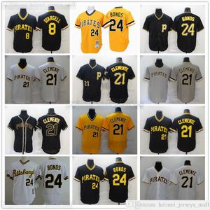 2022 Nouvelles Baseball 21 Maillots Roberto Clemente 8 Willie Stargell Rétro Bleu Jaune 24 Maillot Barry Bonds Top Quality Stitched Grey Road