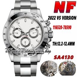2022 NF V5 Mens Horloge Th: 12,4mm BC116520 CAL.4130 NF4130 Chronograaf Automatische Witte Dial SS 904L Roestvrij Armband en Case Super Eternity Stopwatch Horloges E116500