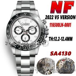 2022 NF V5 nf116500 Montre pour homme TH 12 4 mm Cal 4130 NF4130 Chronographe Automatique Céramique noire Lunette Cadran blanc SS 904L Acier inoxydable B246U