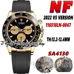 2022 NF V5 CF116518 herenhorloge TH 12.4 SA4130 chronograaf automatische zwarte wijzerplaat SS 904L roestvrij staal gouden kast rubberen band Super Edition Eternity stopwatch horloges