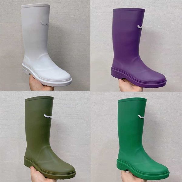2022 bottes de pluie antidérapantes femmes bottes d'eau au genou concepteur plate-forme en PVC imperméable Welly bottes décontractées en plein air NO431