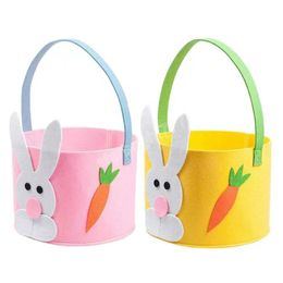 2022 Non-tissé lapin de Pâques panier seau 3D lapin carotte décoration 7x8 pouces sac de bonbons fête cadeau stockage enfants tout-petit mignon sac à main fourre-tout avec poignée
