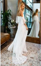 2022 Vestidos de boda de la playa de encaje boho fuera de los hombros Bohemian Bridal Gown Pogografía de talla grande Vestidos de Noiva Mariage9561453